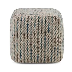 Zoey Boho Cube Woven Pouf in Multi Color Cotton and Wool