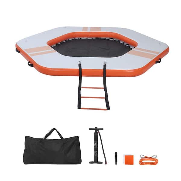 SKYSHALO Orange Inflatable Floating Dock, 8.5 x 8.5 FT. Water