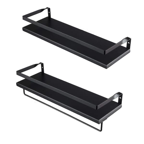 Cubilan 5.5 in. x 16.75 in. x 2.75 in. Black Wood Floating Decorative Wall Shelves with Brackets and Towel Bar