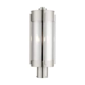 Rockridge 18.75 in. 2-Light Brushed Nickel Stainless Steel Hardwired Outdoor Marine Grade Post Light w/No Bulbs Included