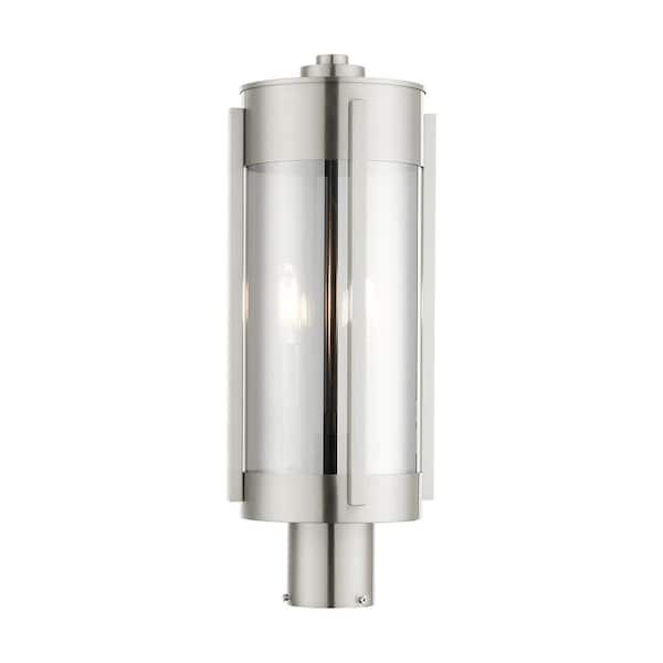 AVIANCE LIGHTING Rockridge 18.75 in. 2-Light Brushed Nickel Stainless Steel Hardwired Outdoor Marine Grade Post Light w/No Bulbs Included