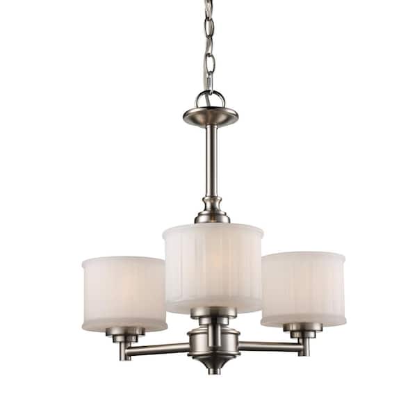 Bel Air Lighting Cahill 3-Light Brushed Nickel Chandelier with Frosted Glass Shades