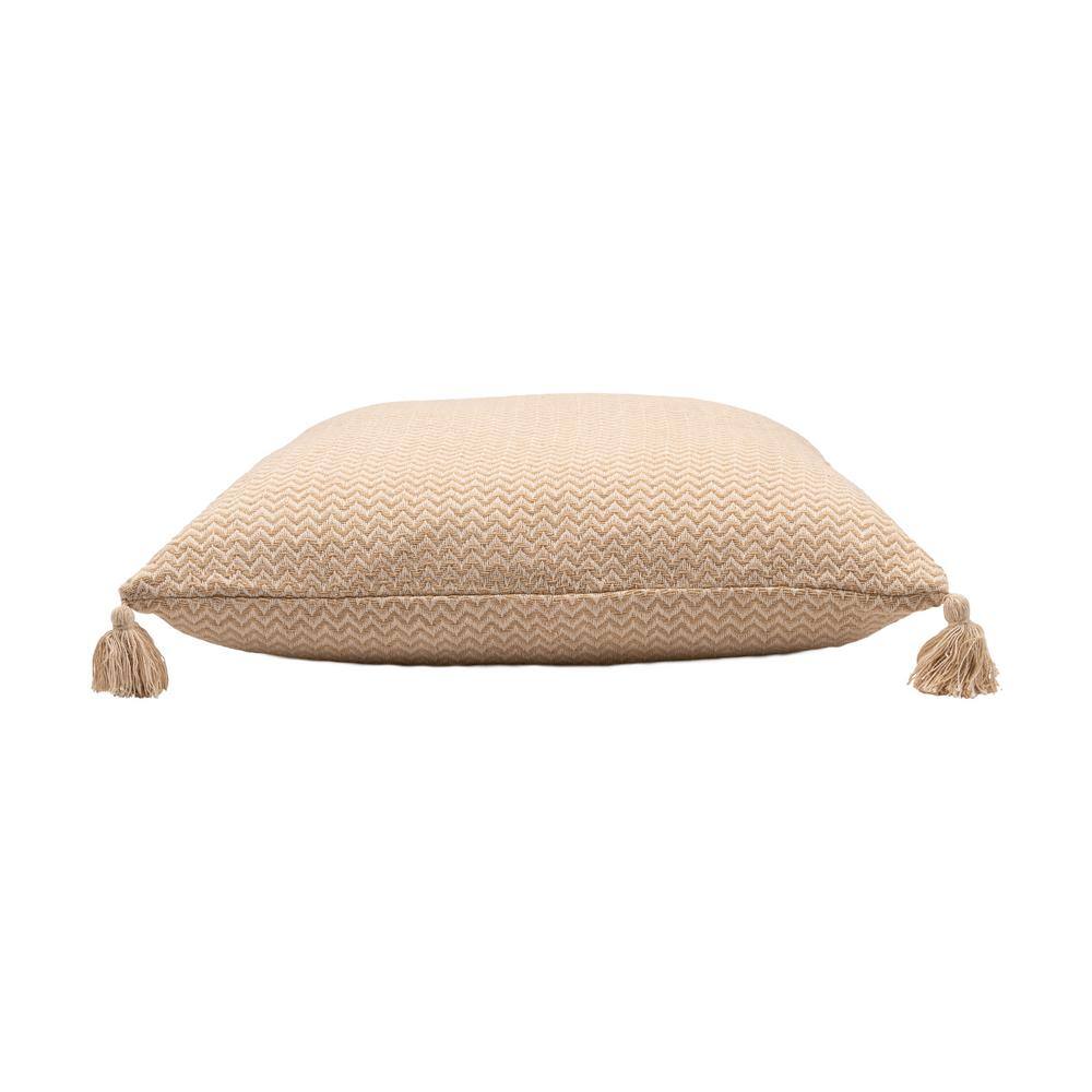 Beige Chevron Tassel Square Handcrafted Floor Pillow, 30'' x 30''