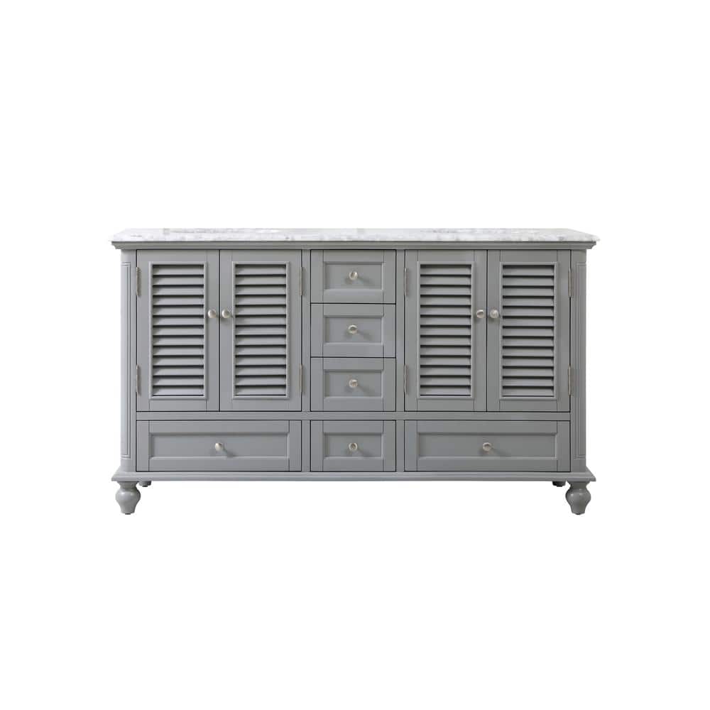 Timeless Home 60 in. W Double Bath Vanity in Grey with Marble Vanity Top in