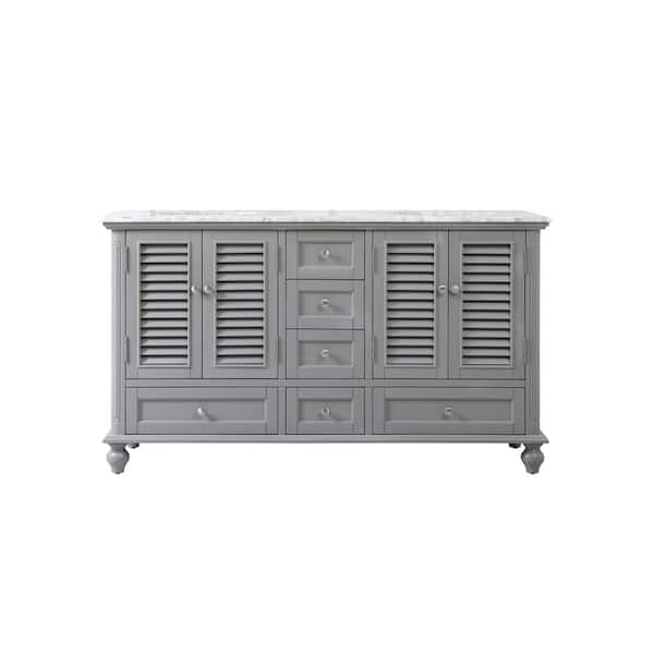 Unbranded Timeless Home 60 in. W Double Bath Vanity in Grey with Marble Vanity Top in Carrara with White Basin
