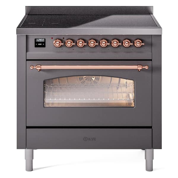 Nostalgie II 36 in. 6 Zone Freestanding Induction Range in Matte Graphite with Copper