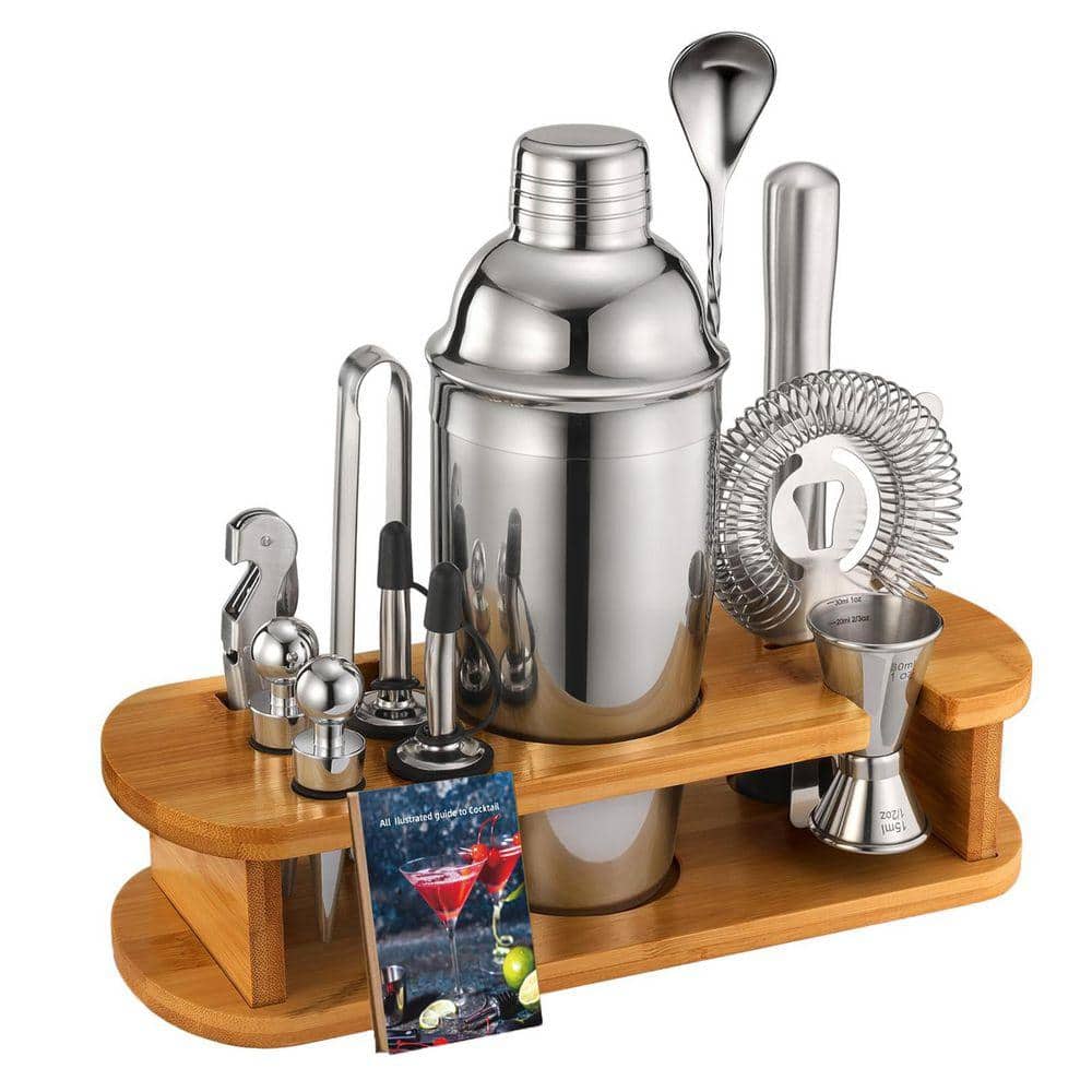 Lynzavix 13-Piece Stainless Steel Cocktail Shaker Set with Bamboo