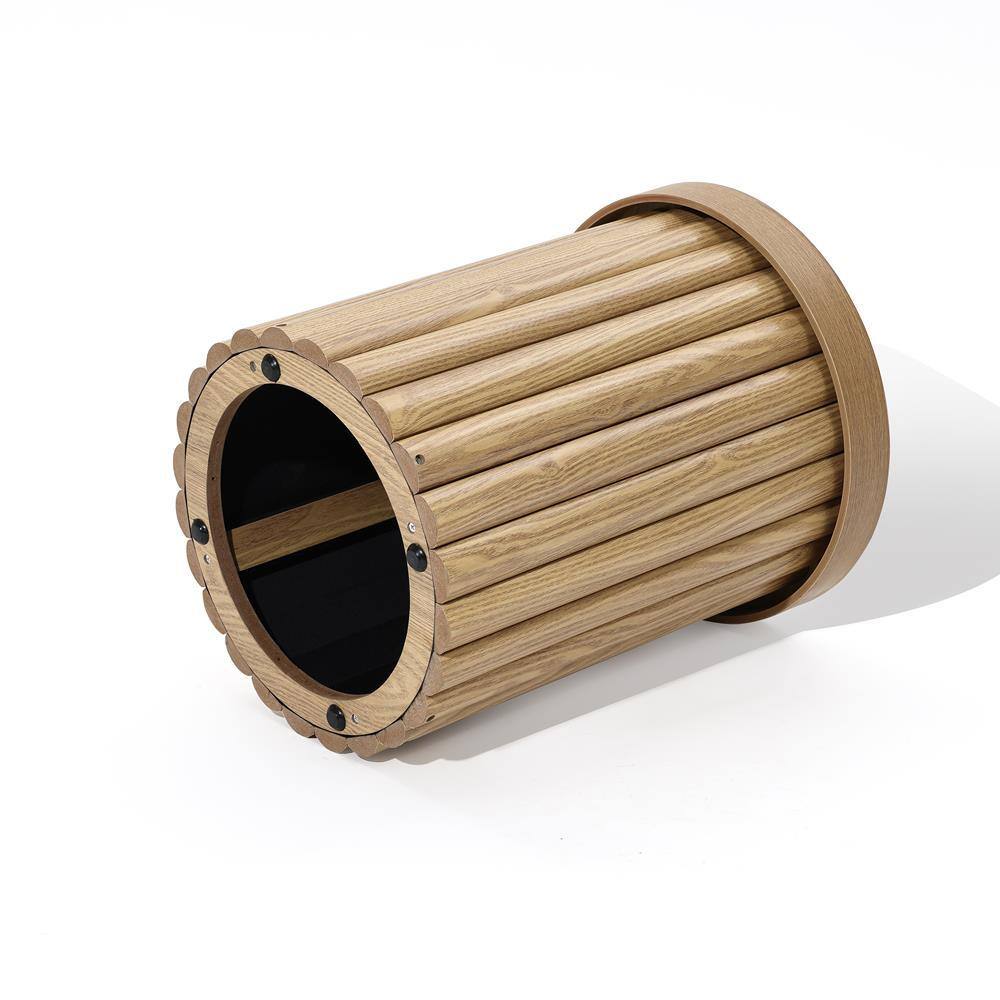 Oak Fluted Round Side Table with Drum Design