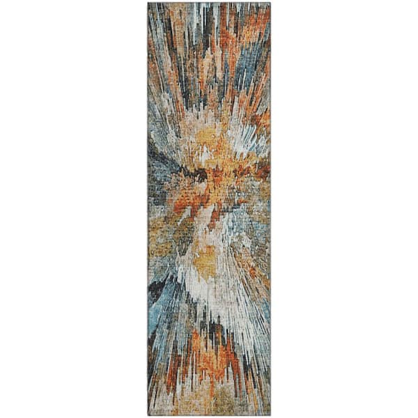 Mayfield Premium Machine Washable Abstract AMF2283 Taupe 2 ft. x 7 ft. Runner Rug