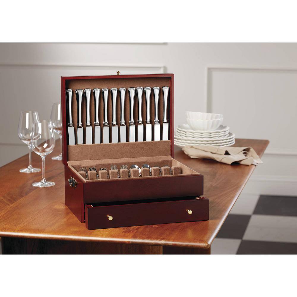 Lenox Mahogany Flatware Chest with Gold Accents