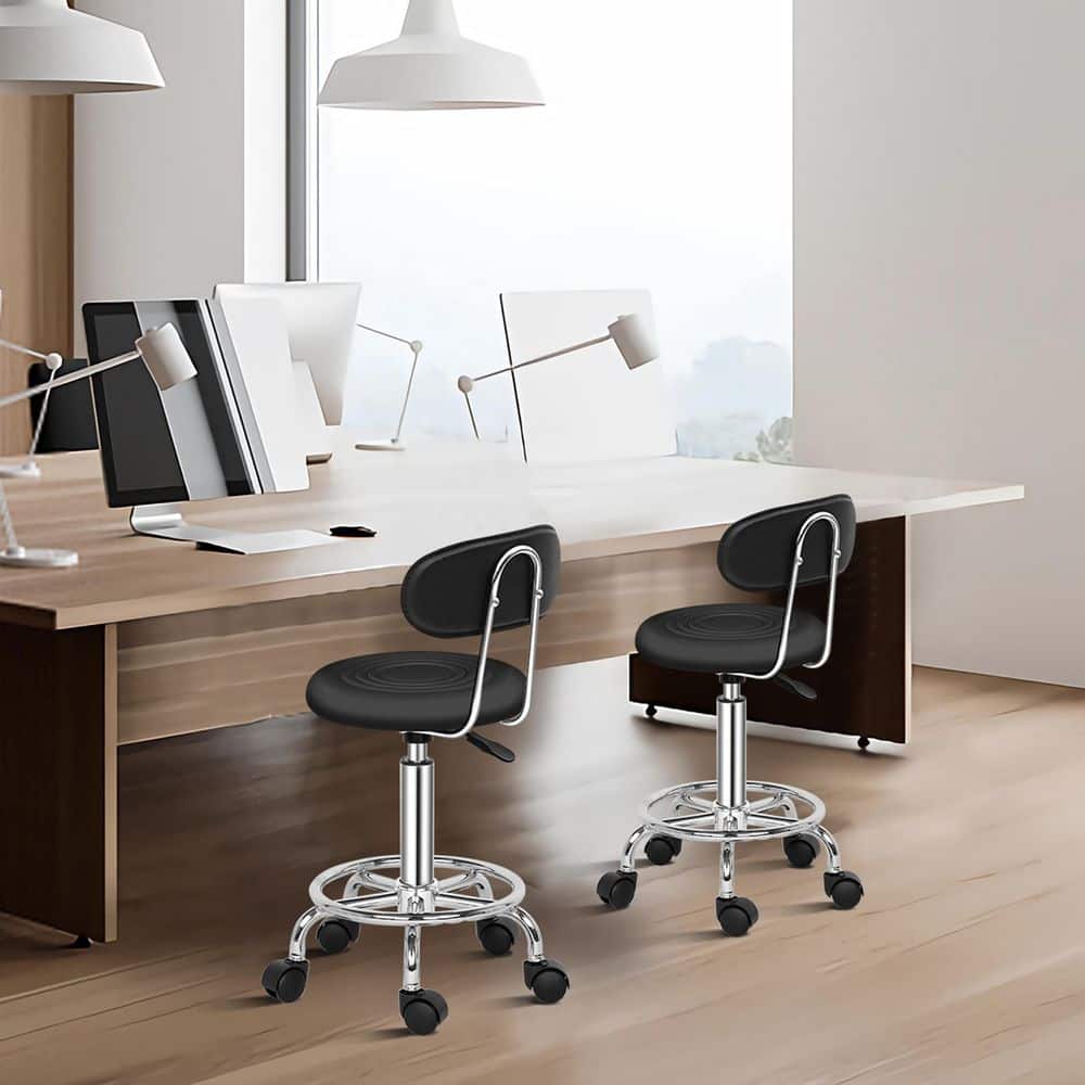 Black Adjustable Ergonomic Salon Stool with Backrest and Wheels