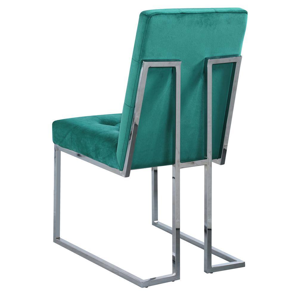 Elegant High-Backed Green Velvet Side Chair with Silver Metal Legs