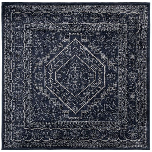 SAFAVIEH Adirondack Navy/Ivory 10 ft. x 10 ft. Border Medallion Square Area Rug