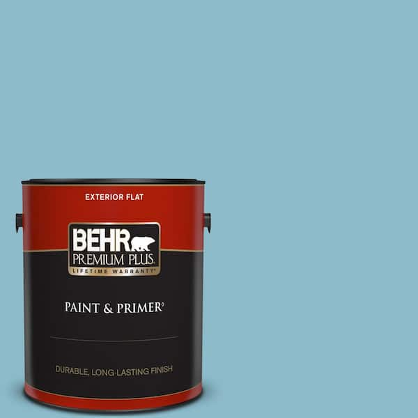 BEHR PREMIUM PLUS 1 gal. #S460-3 Blue Echo Flat Exterior Paint & Primer