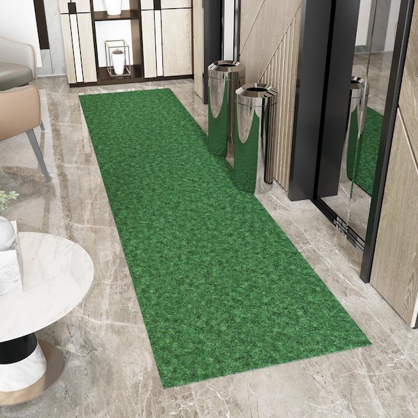 Lifesaver Scrape Rib Non-Slip Custom Long Hallway Runner Rug 2 ft. 7 in. x 19 ft. Green Polyester Garage Flooring