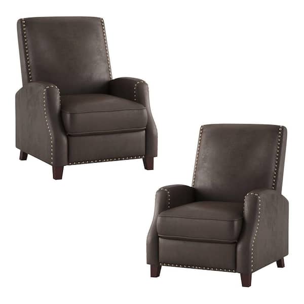 EVERGLADE HOME Easton Brown Microfiber Upholstered Push Back Reclining Chair (Set of 2) LX