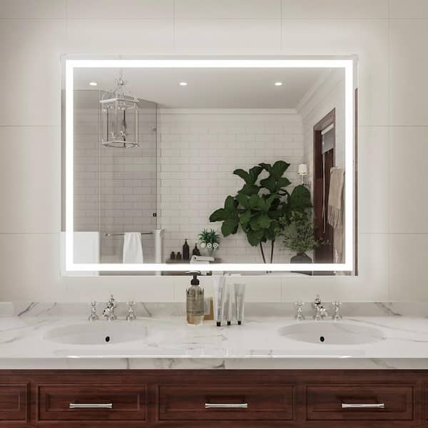 niveal Lumos 48 in. W x 36 in. H Rectangular Frameless LED Wall Bathroom Vanity Mirror in Silver