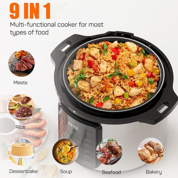 6 Qt. Stainless Steel Electric Pressure Cooker with Rice Cooker, Steamer, Saute Yogurt Maker, Warmer