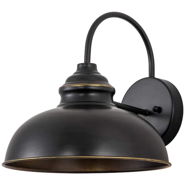 C Cattleya 1-Light Black Gooseneck Outdoor Barn Light Sconce with Gold Edges