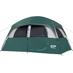 11 ft. x 7 ft. Dark Green 6-Person Canopy Family Beach Tent with Top Rainfly and 4 Large Mesh Windows Waterproof