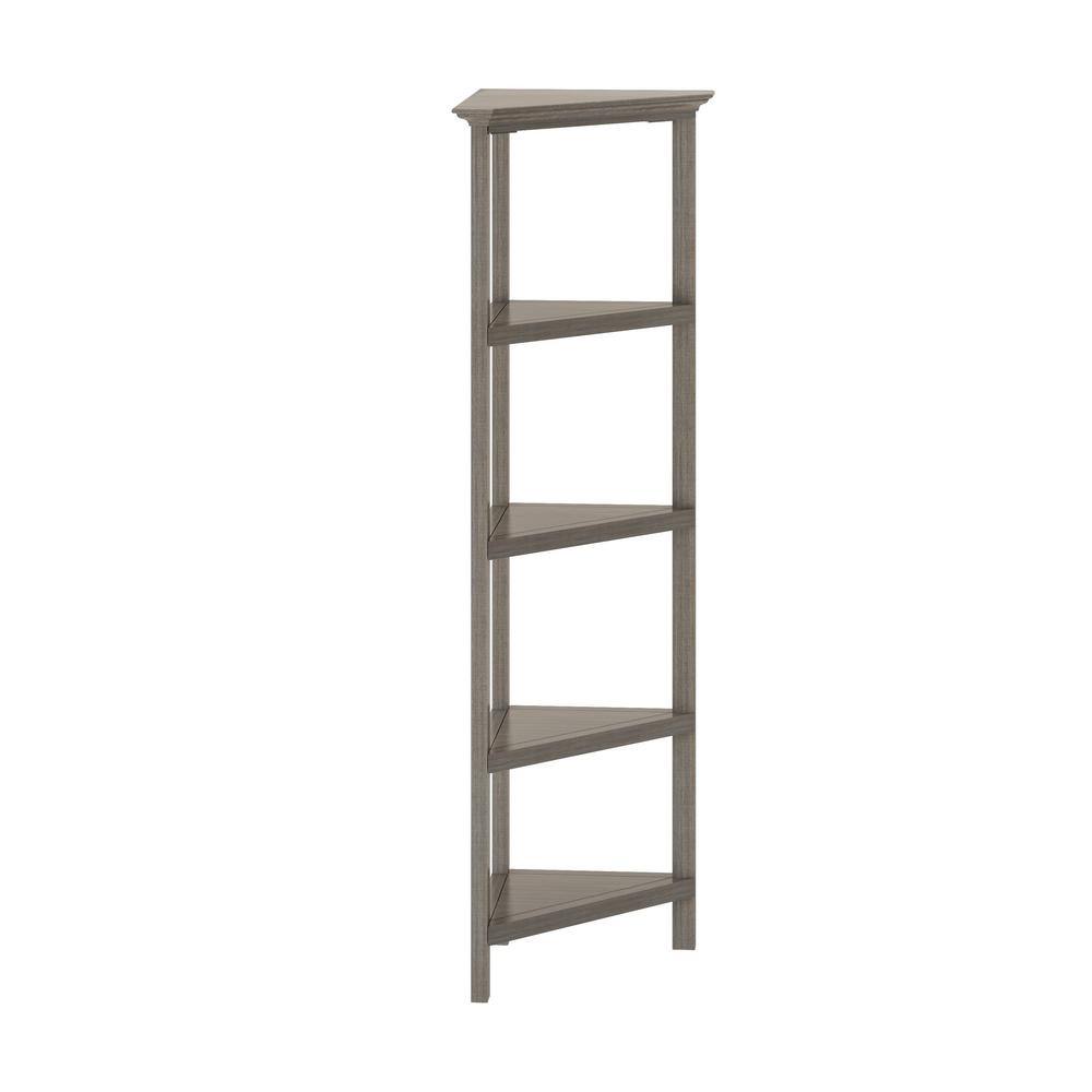NewRidge 60 in. Gray Wooden 4Shelf Corner Bookcase with Open Back 5020166