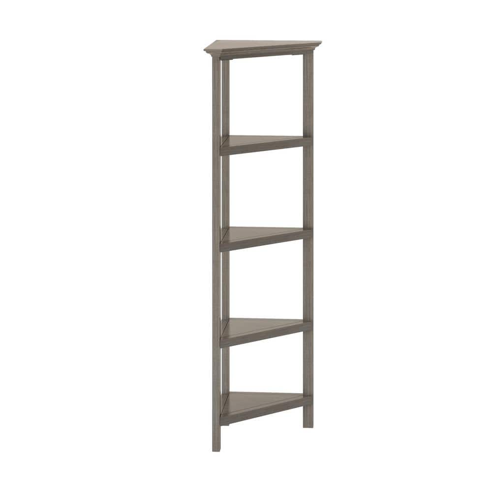 Cottage Charm Washed Grey Wood Corner Bookcase, 59.75"
