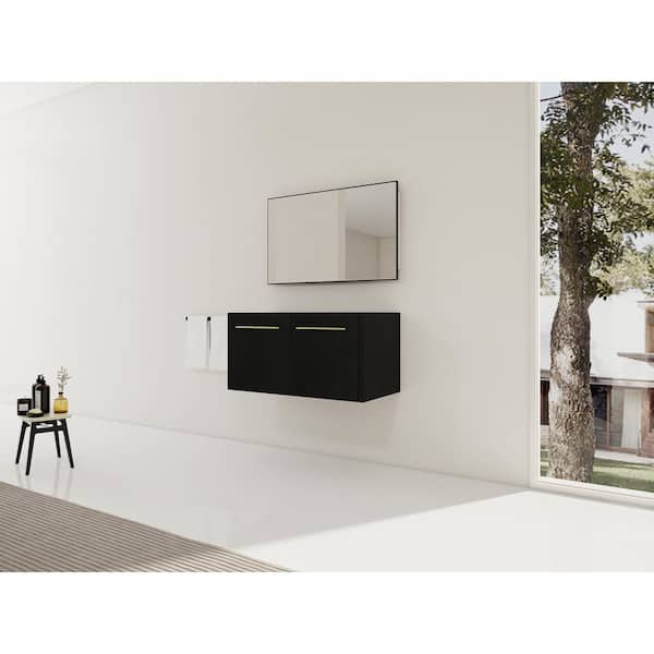 Wynter Modern 35.06 in. Floating Bath Vanity Cabinet without Top in Black Chestnut with Soft Close Doors, Storage