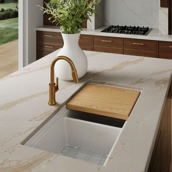 Eden 32 in. Undermount Double Bowl Crisp White Fireclay Workstation Kitchen Sink with Cutting Board and Bottom Grid