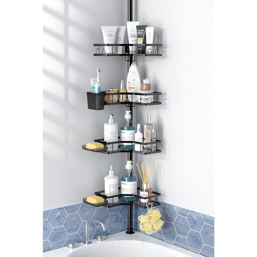 Tension Mount Adjustable Rustproof Stainless Steel 4-Tier Shower Caddy in Black for Bathroom Storage 31-124 inch price history on PriceWatchPro
