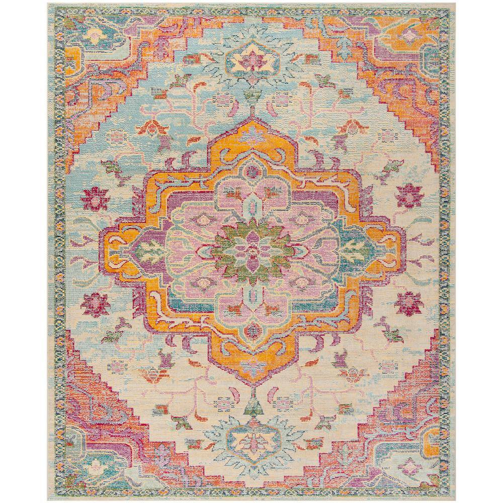 SAFAVIEH Crystal Collection CRS501B Boho Chic Oriental Medallion Distressed Non-Shedding Living Room Bedroom Accent Area Rug 3' x 5' Fuchsia Light Blue 