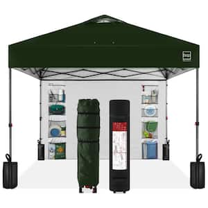 10 ft. x 10 ft. Dark Green Easy Setup Pop Up Canopy Portable Tent w/1-Button Push, Side Wall, Case