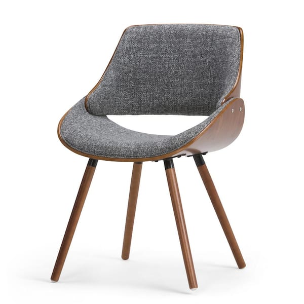 Simpli Home Malden Mid Century Modern BentWood Dining Chair with Wood Back in Grey Woven Fabric