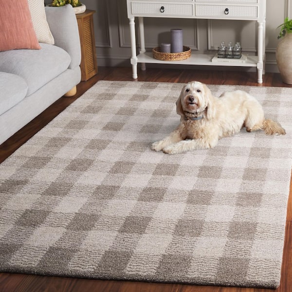 SAFAVIEH (サファビア)プラッシュエリアラグ アイボリー/グレー SAFAVIEH Genre 5 ft. x 8 ft. Gray/Ivory Abstract Plaid Area Rug