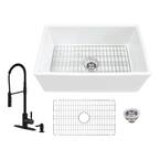 All-in-One Fireclay 30 in. Single Bowl Farmhouse Apron Front Kitchen Sink with Pull Down Faucet in Matte Black
