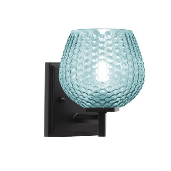 Unbranded Bridgewater 6 in. 1 Light Matte Black Wall Sconce with 6 in. Turquoise Textured Glass Shade, No Bulb Included