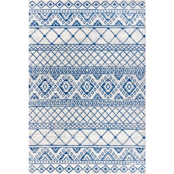 Moroccan HYPE Boho Vintage Tribal Cream/Blue 3 ft. x 5 ft. Area Rug