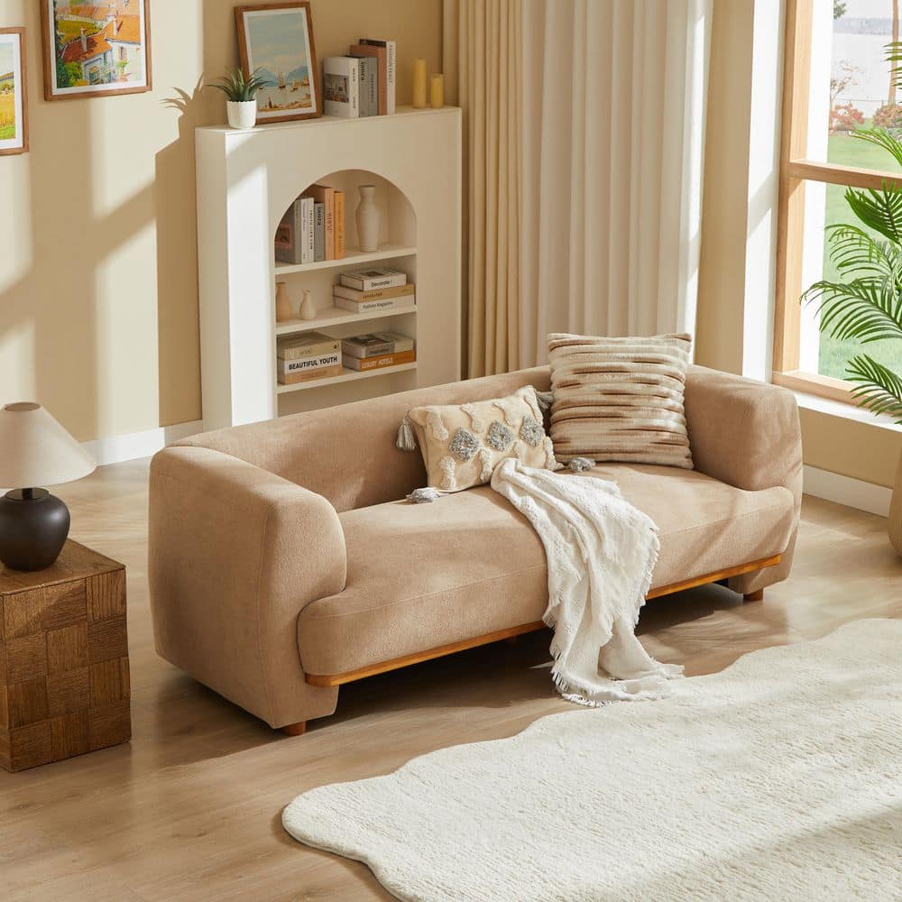 Vazquez 79 in. W Square Arm Velvet Upholstered Rectangle Modern Sofa in Nomad with Solid Wood Legs price history on PriceWatchPro