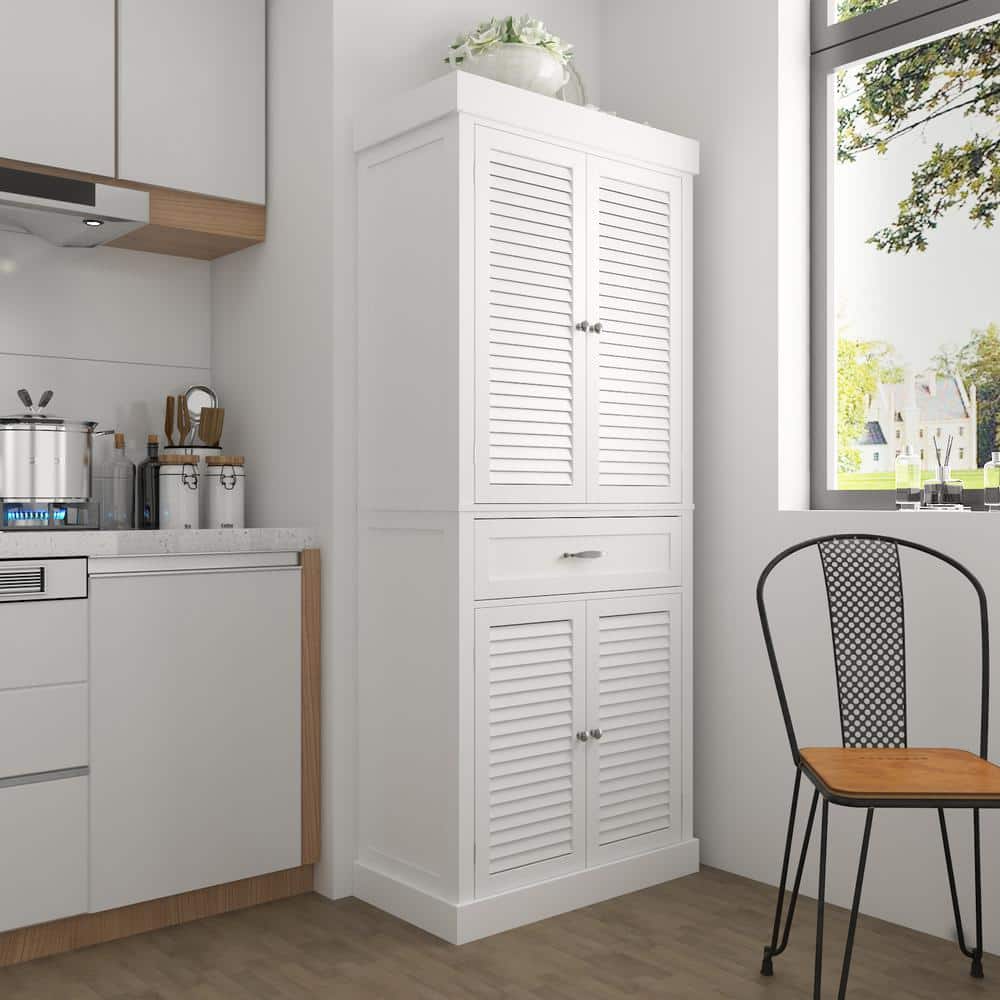 White Gloss 71.6" Tall Kitchen Pantry with Shutter Doors
