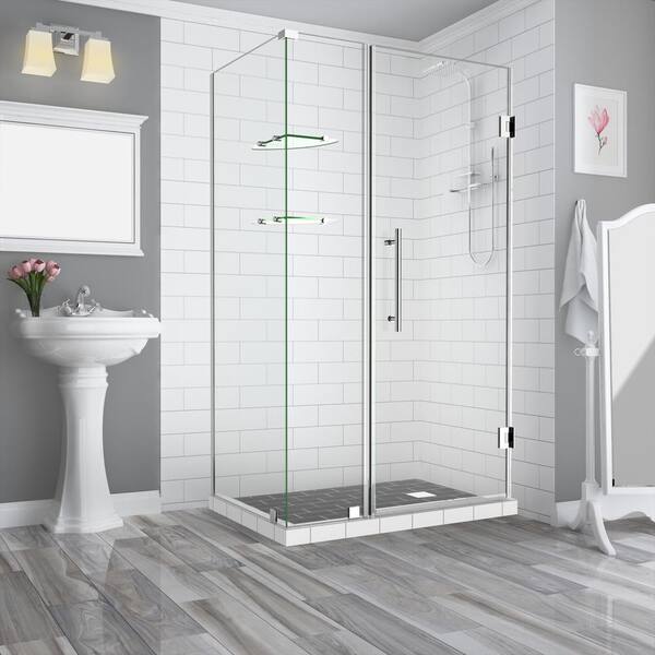 Aston Bromley GS 41.25 to 42.25 x 36.375 x 72 in Frameless Corner Hinged Shower Enclosure w/ Glass Shelves in Chrome