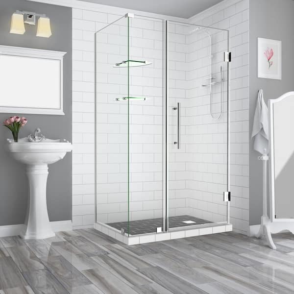 Aston Bromley GS 53.25 to 54.25 x 30.375 x 72 in Frameless Corner Hinged Shower Enclosure w/ Glass Shelves in Chrome