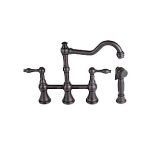 2-Handle Bridge Kitchen Faucet with Side Sprayer in Oil Rubbed Bronze