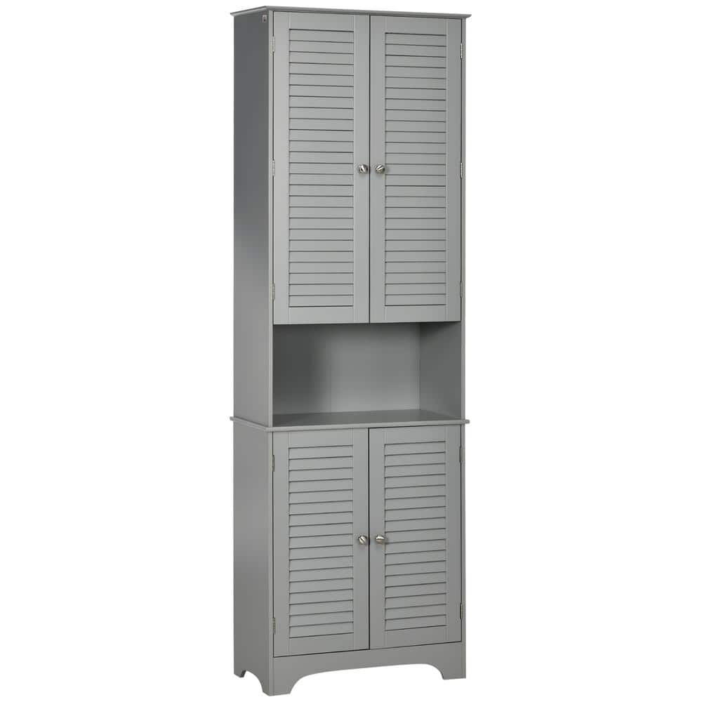 23.5 in. W x 11.75 in. D x 71.75 in. H Gray MDF Freestanding Linen Cabinet with Shelf, 2-Cabinets, Gray -  HOMCOM, 834-202GY