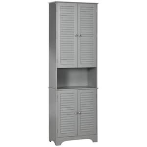 23.5 in. W x 11.75 in. D x 71.75 in. H Gray MDF Freestanding Linen Cabinet with Shelf, 2-Cabinets, Gray