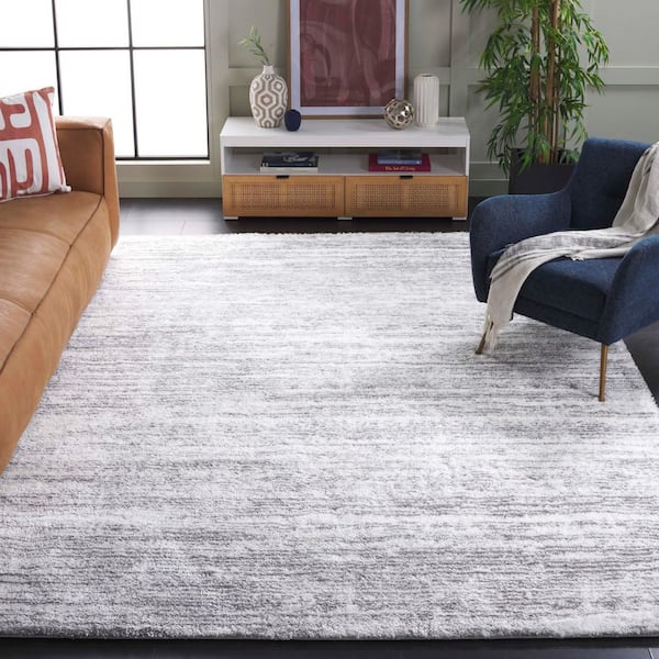 Jasmine Shag 8 ft. x 10 ft. Ivory/Gray Distressed Striped Area Rug