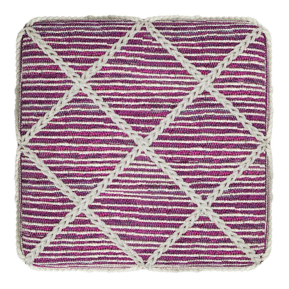 Cowan 20" Contemporary Square Pouf in Magenta and Natural