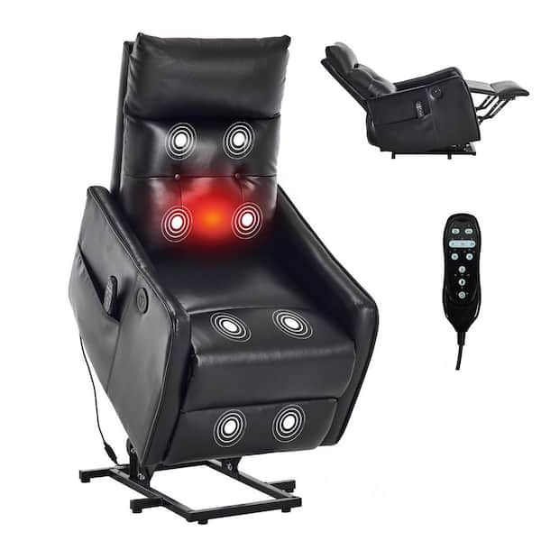 Black PU Single Motor Power Lift Recliner Chair with Massage and Heat, Heavy Duty Motion Mechanism, 1 USB
