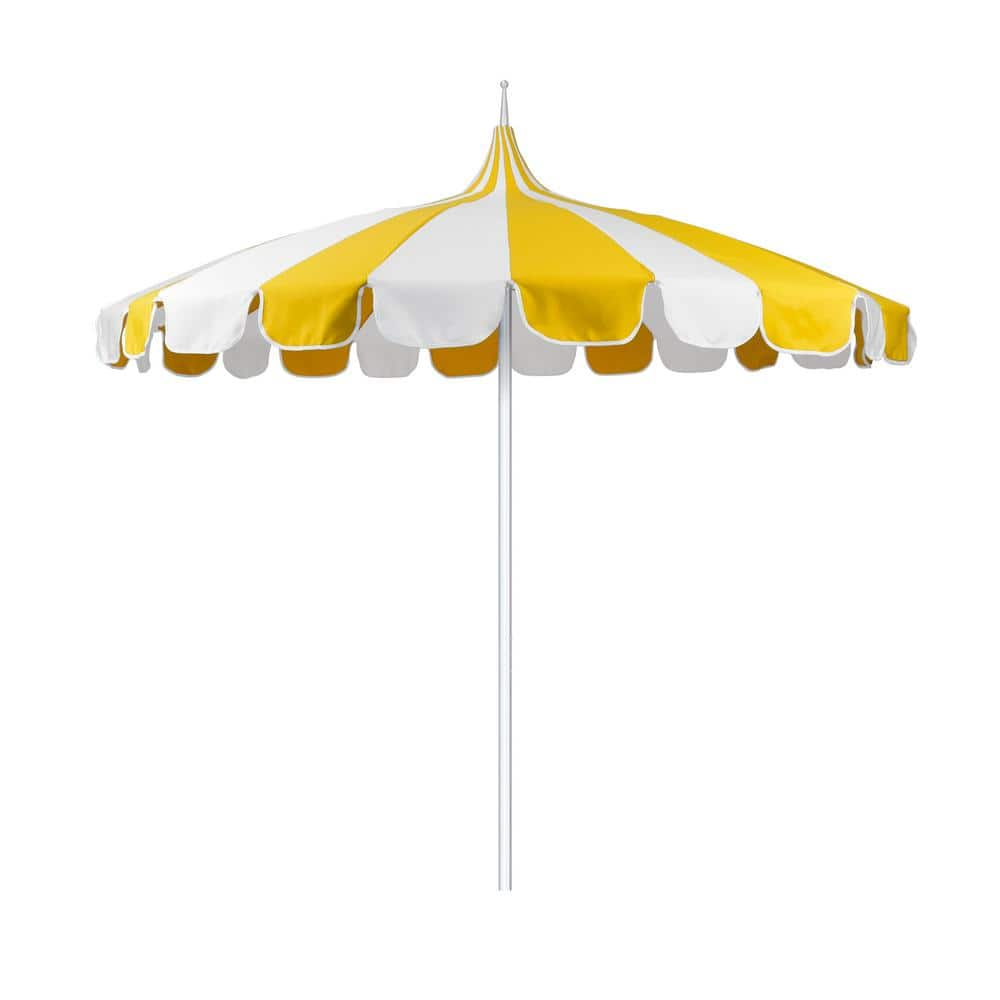 California Umbrella 8.5 ft. Silver Aluminum Commercial Natural Pagoda Market Patio Umbrella Push Lift in Sunflower Yellow Sunbrella