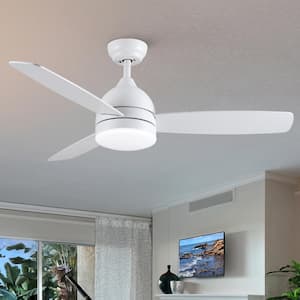 Modern 48 in. Smart Indoor Matte White Downrod Standard Ceiling Fan with Integrated LED, Work with Alex and Tuya App