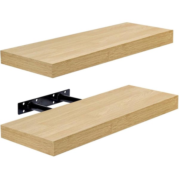Unbranded 16.25 in. W x 5.5 in. D Natural Wood Decorative Wall Shelf (2-Pack)