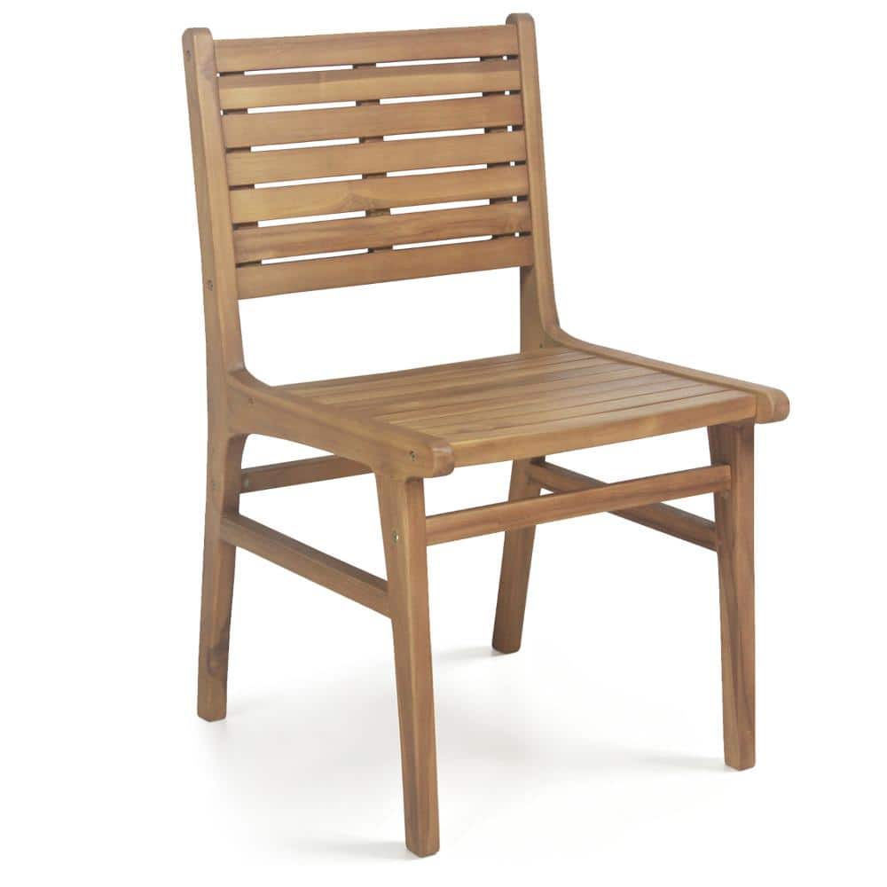 Teak Wood Armless Patio Dining Chair with Slanted Back and Slatted Seat, Natural price history on PriceWatchPro